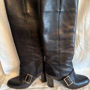 Derek Lam Women’s Leather Buckle Boots – Size 39 (US 9) – 3” Heel, Gold Hardware